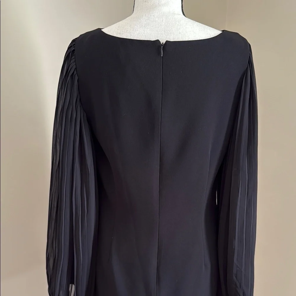 White House Black Market Black Dress Sheer Long Pleated Sleeve Women's 6
